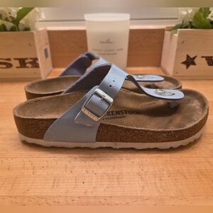 Birkenstock Gizeh Thong Sandals Dove Blue Birko-Flor Patent Women's Size 38
